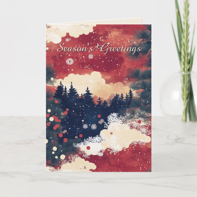 Elegante Chiyogami Snow Scene Weihnachtskarte Karte (Vorderseite)