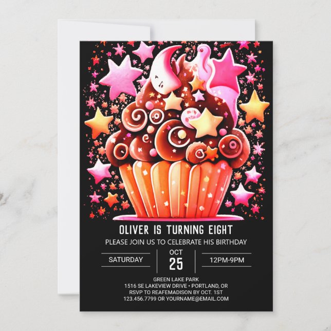 Elegante Chocolate Delight Muffin Girl Birthday Einladung (Vorderseite)