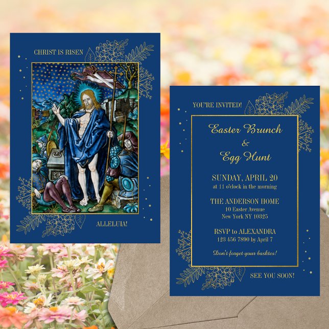 Elegante Christlich-katholische Osterfeiertage Ei  Einladung (Elegant Religious Christian Catholic Resurrection Christ is risen Easter Brunch Egg Hunt Invitation)