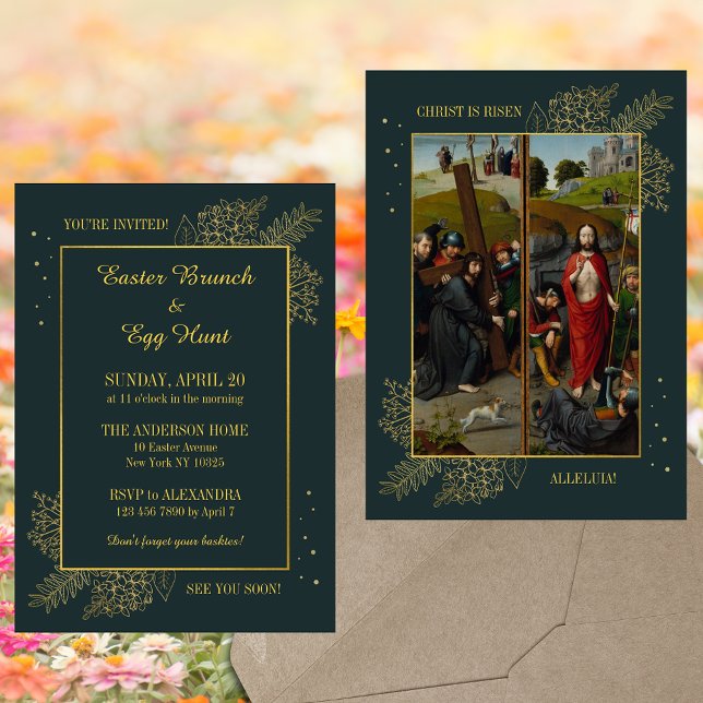 Elegante Christlich-katholische Osterfeiertage Ei  Einladung (Elegant Religious Christian Catholic Resurrection Christ is risen Easter Brunch Egg Hunt Invitation)