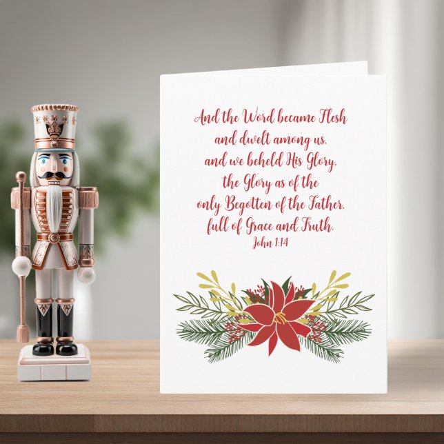 Elegante Christliche Bibel Verse Weihnachten Poins (Elegant Christian Bible Verse Christmas Poinsettia Holiday Card)