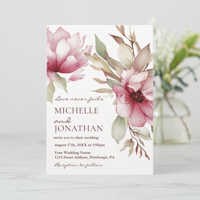 Elegante Christliche Blütenblütenhochzeit Einladung (Stehend Vorderseite)
