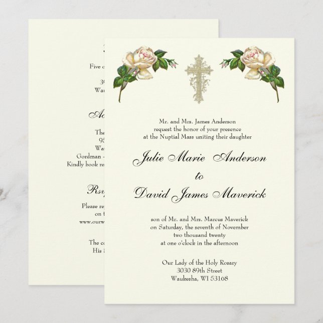 Elegante Christliche Cross Wedding Rings Katholisc Einladung (Vorne/Hinten)