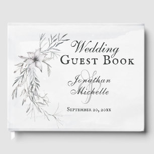 Elegante Christliche Hochzeit mit grauer Flora Gästebuch