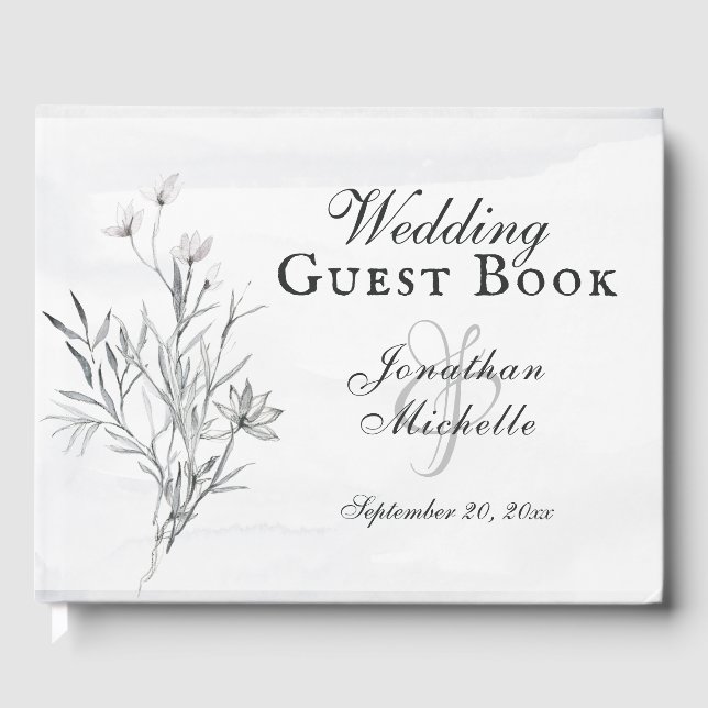Elegante Christliche Hochzeit mit grauer Flora Gästebuch (Vorderseite)