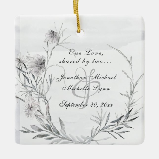 Elegante Christliche Hochzeit mit grauer Flora Keramikornament (Vorderseite)