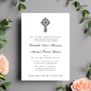 Elegante christliche Hochzeit mit keltischem Kreuz Einladung