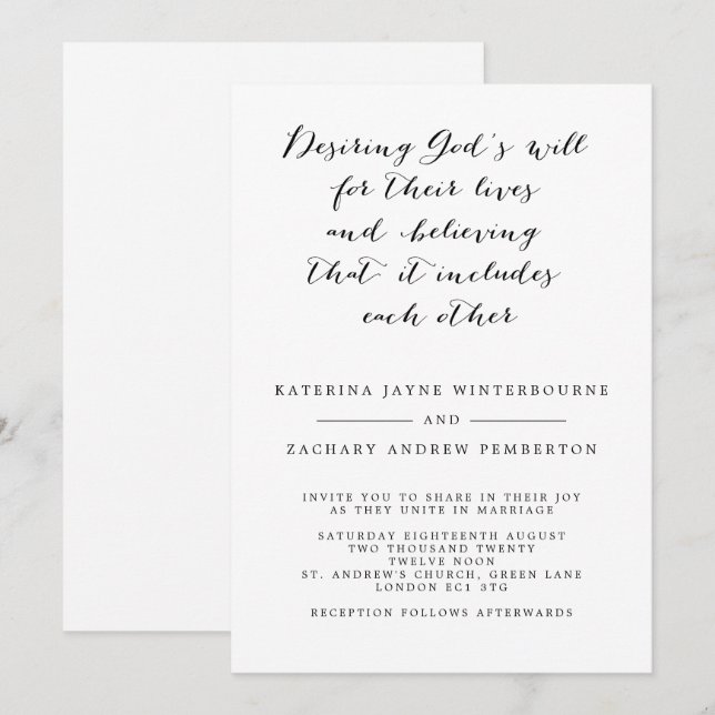 Elegante Christliche Kalligraphie-Hochzeit Einladung (Vorne/Hinten)