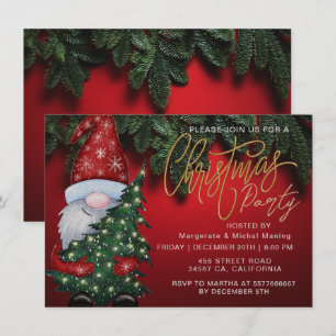 Elegante Christmas Bokeh Tree Party Gold Red Einladung