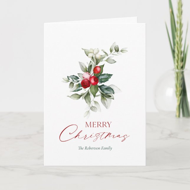 Elegante Christmas Holly Card Karte (Vorderseite)