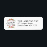 Elegante Christmas Holly Wreath Typografy Labels<br><div class="desc">Rücksendeadressen-Aufkleber für Weihnachtskarten - Eleganter Vintager Stil Frohe Weihnachtsfeiertage Briefmarke für Grußkarten und saisonale Party Einladungen. Schöne rote Poinsettia, heilige Kranzgestaltung auf schneeweißem Hintergrund und schwarzer Retroletterpress-Stil dekorative Typografie. Fügen Sie Ihren Familiennamen oder personalisierten Nachrichtentext hinzu. Moderne, klassische, moderne und stilvolle Art und Weise, um angesagte, fröhliche Winterurlaub Grüße an...</div>