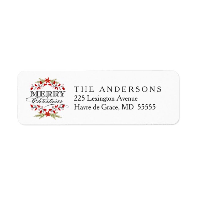 Elegante Christmas Holly Wreath Typografy Labels (Vorne)