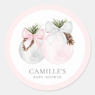 Elegante Christmas Pink Girl Baby Dusche Runder Aufkleber