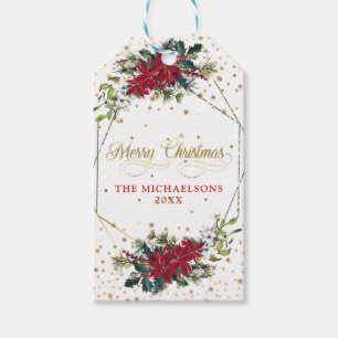 Elegante Christmas Poinsettia Gold Confetti Geschenkanhänger