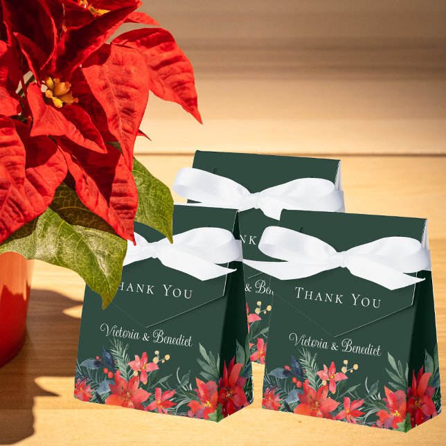 Elegante Christmas Poinsettia Grüne Blumenhochzeit Geschenkschachtel (Von Creator hochgeladen)