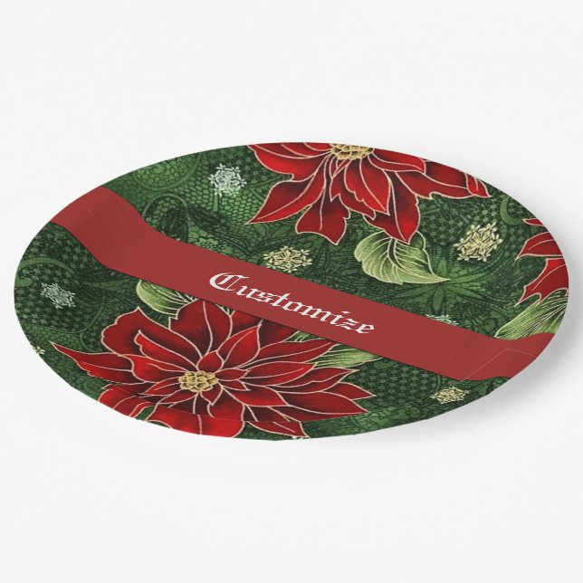 Elegante Christmas Poinsettia Pappteller (Schrägansicht)
