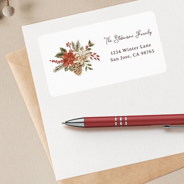 Elegante Christmas Poinsettia Rücksendeadresse Adressaufkleber (Von Creator hochgeladen)