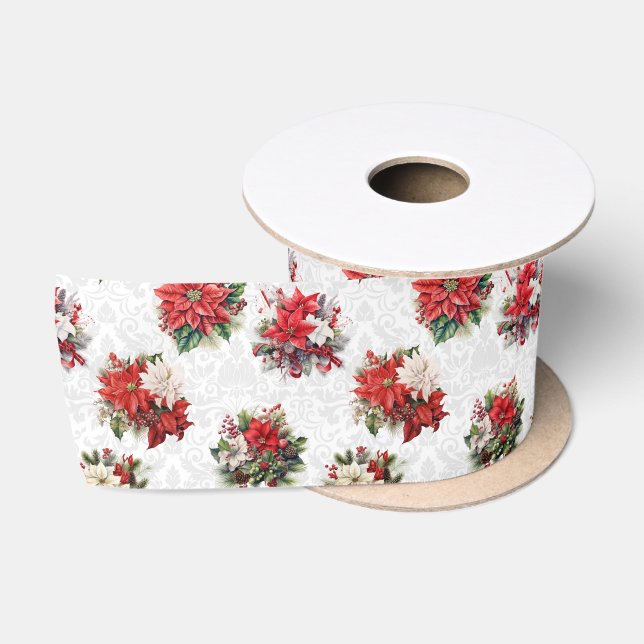 Elegante Christmas Poinsettias und Damask Satinband (Spule)