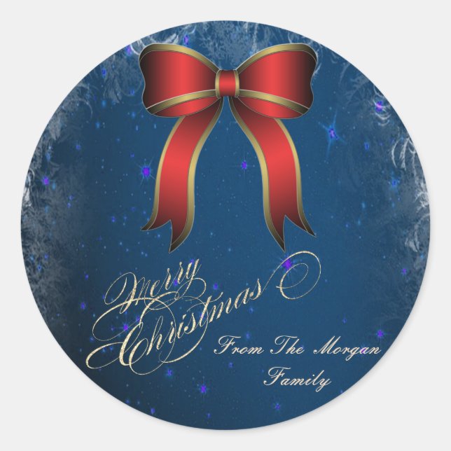 Elegante Christmas Red Bow Runder Aufkleber (Vorderseite)
