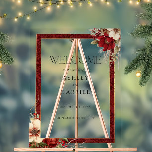 Elegante Christmas Red Damask Floral Acrylschild