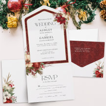 Elegante Christmas Red Damask Floral