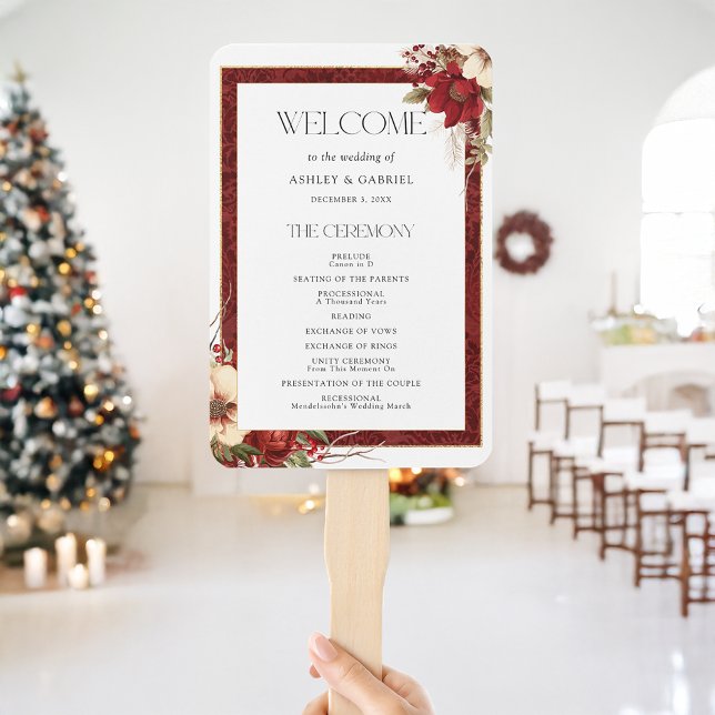 Elegante Christmas Red Damask Floral Fächer (Von Creator hochgeladen)