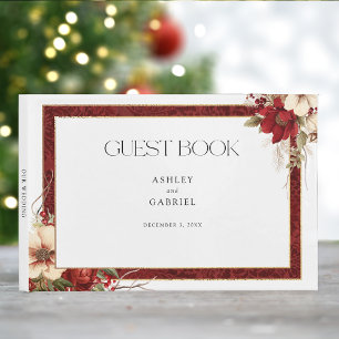 Elegante Christmas Red Damask Floral Gästebuch