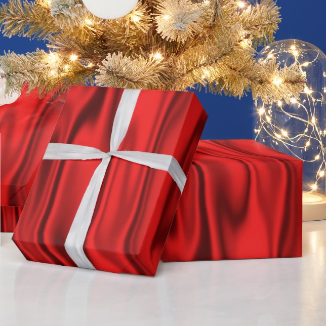 Elegante Christmas Red Imitats Satin Graphic Geschenkpapier (Feiertage)