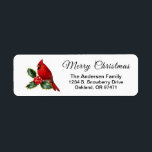 Elegante Christmas Red Kardinal Bird Holly<br><div class="desc">Schönes Drehbuch elegant Frohe Weihnachten Roten Kardinal-Vogel auf einem heiligen Beeren Blätter Adresse Etikett. Fügen Sie Ihren eigenen Familiennamen und Ihre Details hinzu und fügen Sie diese schönen Etiketten zu Ihren Urlaubskarten-Umschlägen hinzu.</div>