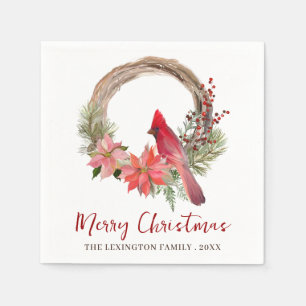 Elegante Christmas Red Kardinal Bird Monogram Serviette