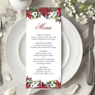 Elegante Christmas Red Poinsettia Wedding Menu Car Einladung