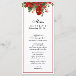 Elegante Christmas Red Pointsettia Wedding Menükarte