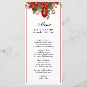 Elegante Christmas Red Pointsettia Wedding  Menükarte
