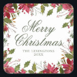 Elegante Christmas Watercolor Poinsettia Quadratischer Aufkleber<br><div class="desc">Elegante Weihnachtsmarke Poinsettia Labels - die perfekte Touch für Ihre Geschenke und Briefe in diesem Jahr! Fügen Sie Ihren Namen und Ihren persönlichen Gruß für ein wirklich stilvolles Design. Einfach mit Text, Schriftart und Farben anpassen. Erstellt von Zazzle pro Designer BK Thompson © exklusiv für Cedar und String; bitte kontaktieren...</div>
