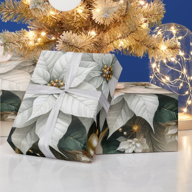 Elegante Christmas White Poinsettia Blume Geschenkpapier (Feiertage)