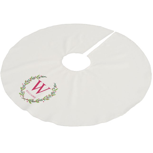 Elegante Christmas Wreath Monogram Polyester Weihnachtsbaumdecke (Schrägansicht)