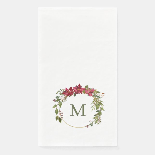 Elegante Christmas Wreath Monogram Serviette (Vorderseite)
