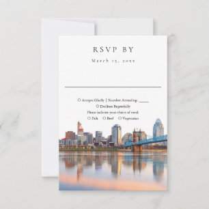 Elegante Cincinnati-Skyline-Aquarell-Hochzeit RSVP Karte