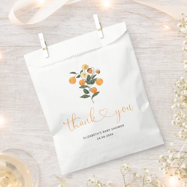 Elegante Citrus Orange Botanical Baby Shower Geschenktütchen (Ausgeschnitten)