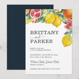 Elegante Citrus Watercolor Botanische Hochzeit Einladung
