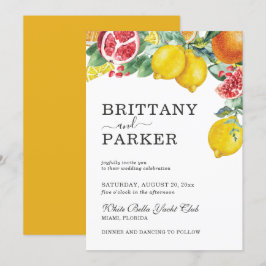 Elegante Citrus Watercolor Botanische Hochzeit Einladung