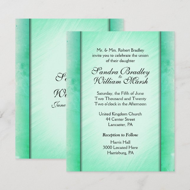 Elegante Class Green Wedding Einladungen (Vorne/Hinten)