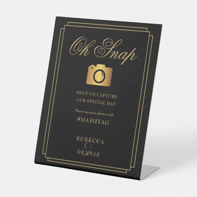 Elegante Classic Art Deco Schwarz und Gold Sockelschild (Vorderseite)