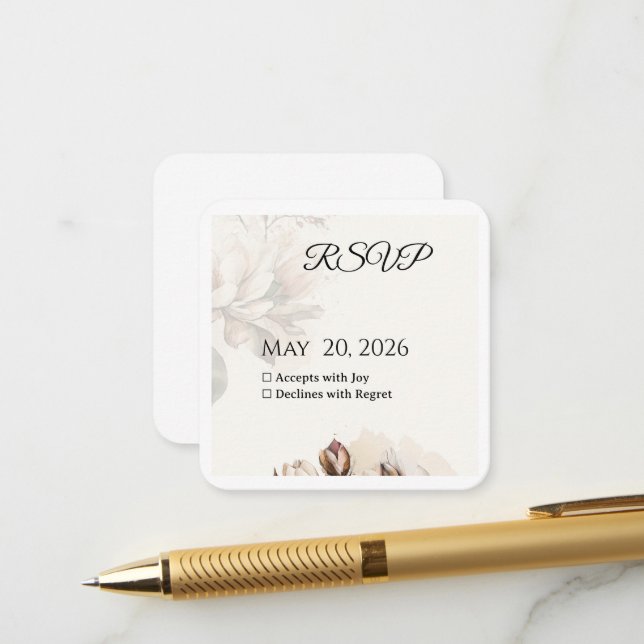 Elegante Classic Beige Magnolia RSVP-Karte Begleitkarte (Vorderseite/Rückseite Beispiel)