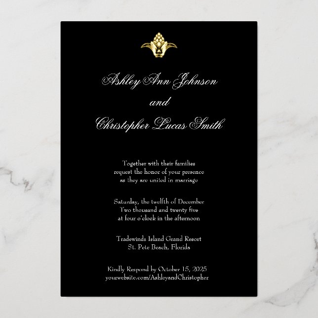 Elegante Classic Black Gold Foil Einladung (Vorderseite)