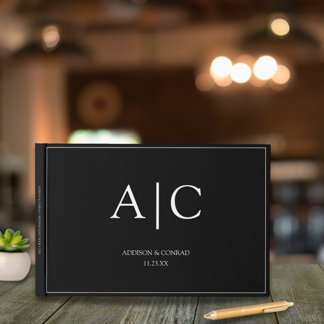 Elegante Classic Black Monogram Wedding Gästebuch (Von Creator hochgeladen)