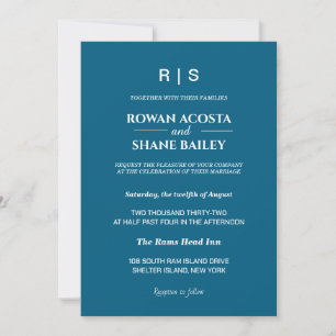 Elegante Classic Blue Monogram Wedding Einladung