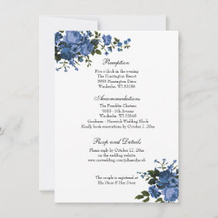 Elegante Classic Blue Rose Hochzeitsempfang Einladung