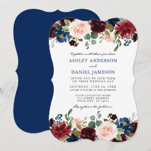 Elegante Classic Blue Watercolor Blühende Hochzeit Einladung