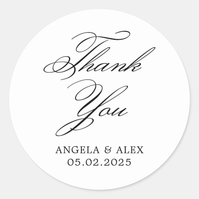 Elegante Classic Calligraphy Wedding Danke 2 Runder Aufkleber (Vorderseite)